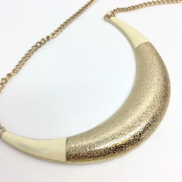 3/$30 VINTAGE GOLD TONE ENAMEL HORN STATEMENT NECKLACE COLLAR UNMARKED CHAIN - Picture 8 of 12